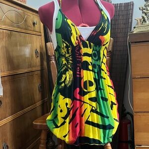Bob Marley Rasta Halter Mini Dress Multicolor Graphic Women's Top xs/sm